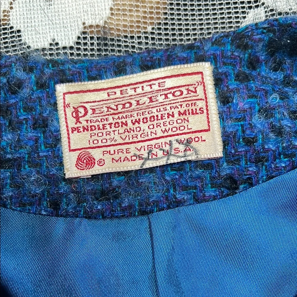Vtg Pendleton Button Tweed Jacket 100% Wool USA Blue Navy Women’s